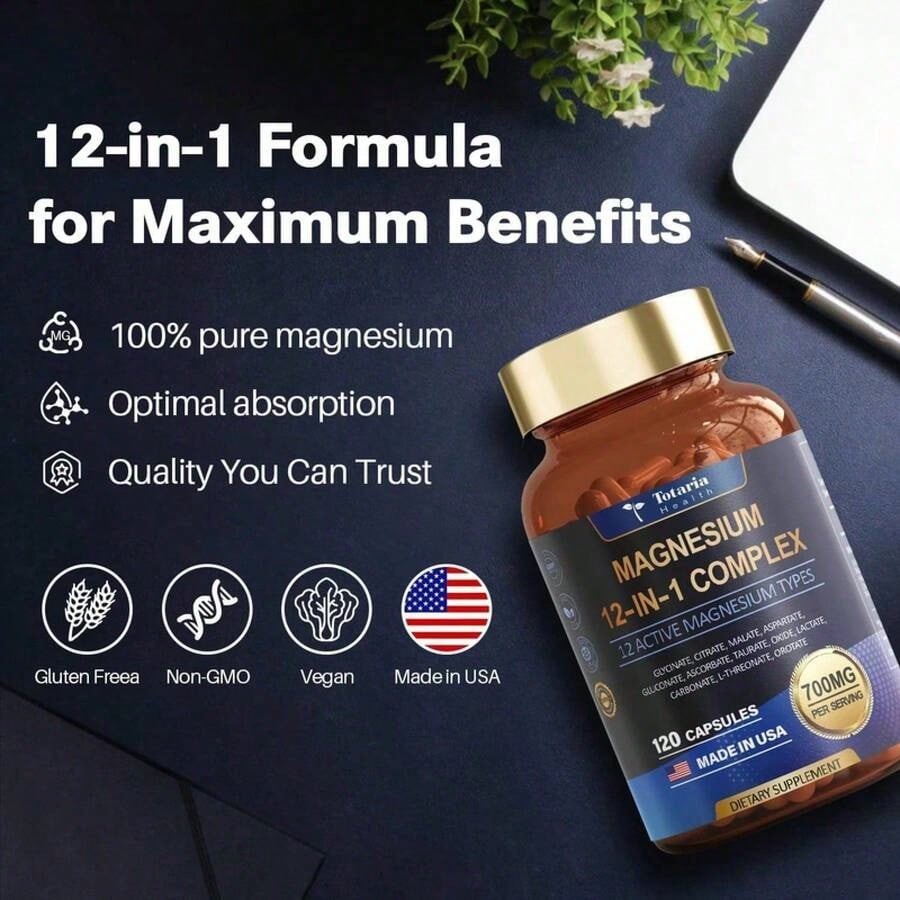 Magnesium 12-In-1 Complex 700mg – 3-Pack – High Absorption With 4 Types Of Magnesium – Bone, Muscle & Energy Support – Non-GMO – Best Value Bundle – Limited Time Offer