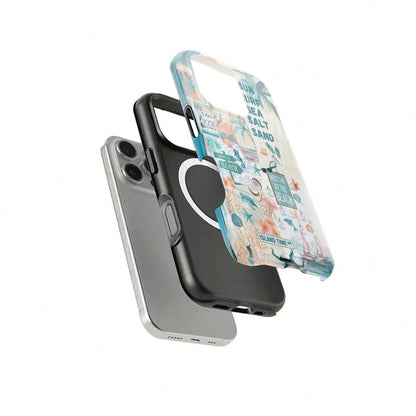 Magnetic Case Beach Vacation Art Pattem,Adurable 2-In1 Protective Case.For IPhone 17Pro/16/15/14/13/12/11 Pro Max/Plus/Pro, Simple And Stylish Phone Case,Magnetic Wireless Charging Compatible Phone Ca