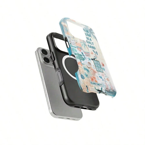 Magnetic Case Beach Vacation Art Pattem,Adurable 2-In1 Protective Case.For IPhone 17Pro/16/15/14/13/12/11 Pro Max/Plus/Pro, Simple And Stylish Phone Case,Magnetic Wireless Charging Compatible Phone Ca