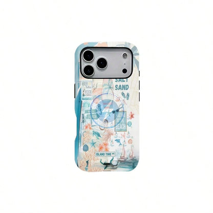 Magnetic Case Beach Vacation Art Pattem,Adurable 2-In1 Protective Case.For IPhone 17Pro/16/15/14/13/12/11 Pro Max/Plus/Pro, Simple And Stylish Phone Case,Magnetic Wireless Charging Compatible Phone Ca