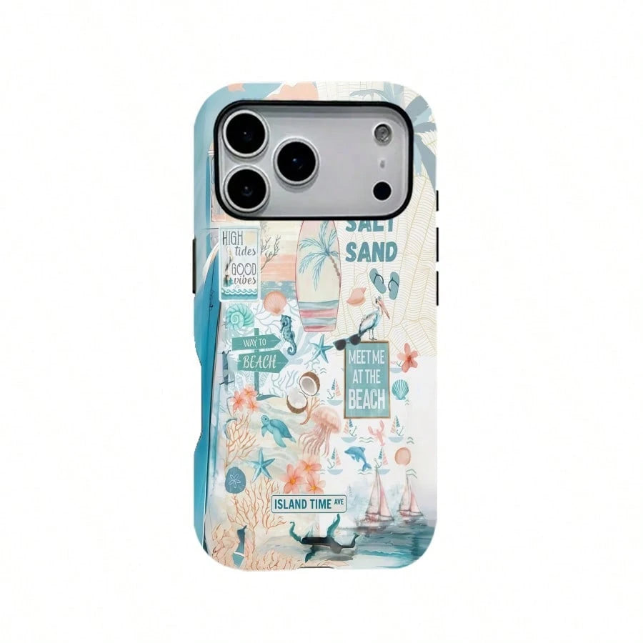 Magnetic Case Beach Vacation Art Pattem,Adurable 2-In1 Protective Case.For IPhone 17Pro/16/15/14/13/12/11 Pro Max/Plus/Pro, Simple And Stylish Phone Case,Magnetic Wireless Charging Compatible Phone Ca
