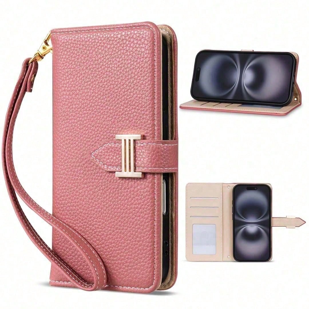 Magnetic Flip Wallet Phone Case For IPhone 17-14 Pro Max – Premium Leather Card Slot Holder Short Strap Protective Cover
