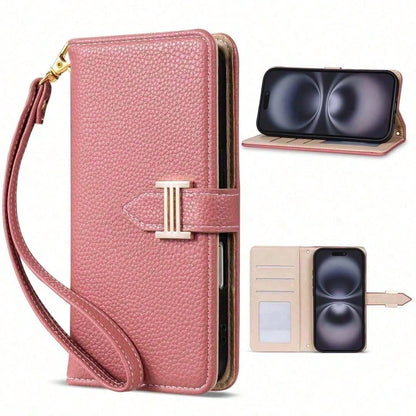 Magnetic Flip Wallet Phone Case For IPhone 17-14 Pro Max – Premium Leather Card Slot Holder Short Strap Protective Cover