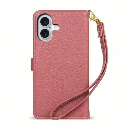 Magnetic Flip Wallet Phone Case For IPhone 17-14 Pro Max – Premium Leather Card Slot Holder Short Strap Protective Cover