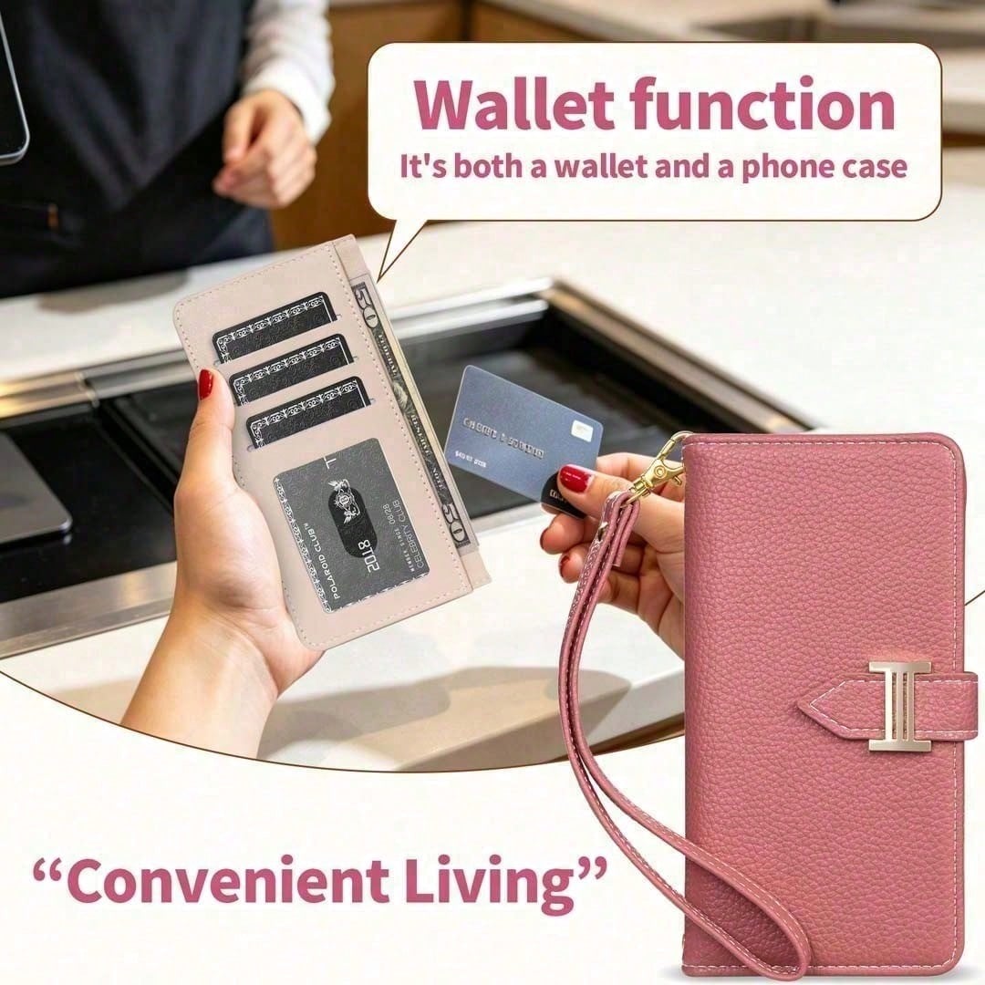 Magnetic Flip Wallet Phone Case For IPhone 17-14 Pro Max – Premium Leather Card Slot Holder Short Strap Protective Cover