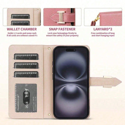 Magnetic Flip Wallet Phone Case For IPhone 17-14 Pro Max – Premium Leather Card Slot Holder Short Strap Protective Cover