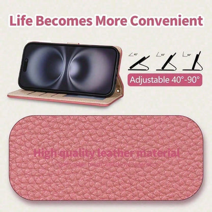 Magnetic Flip Wallet Phone Case For IPhone 17-14 Pro Max – Premium Leather Card Slot Holder Short Strap Protective Cover
