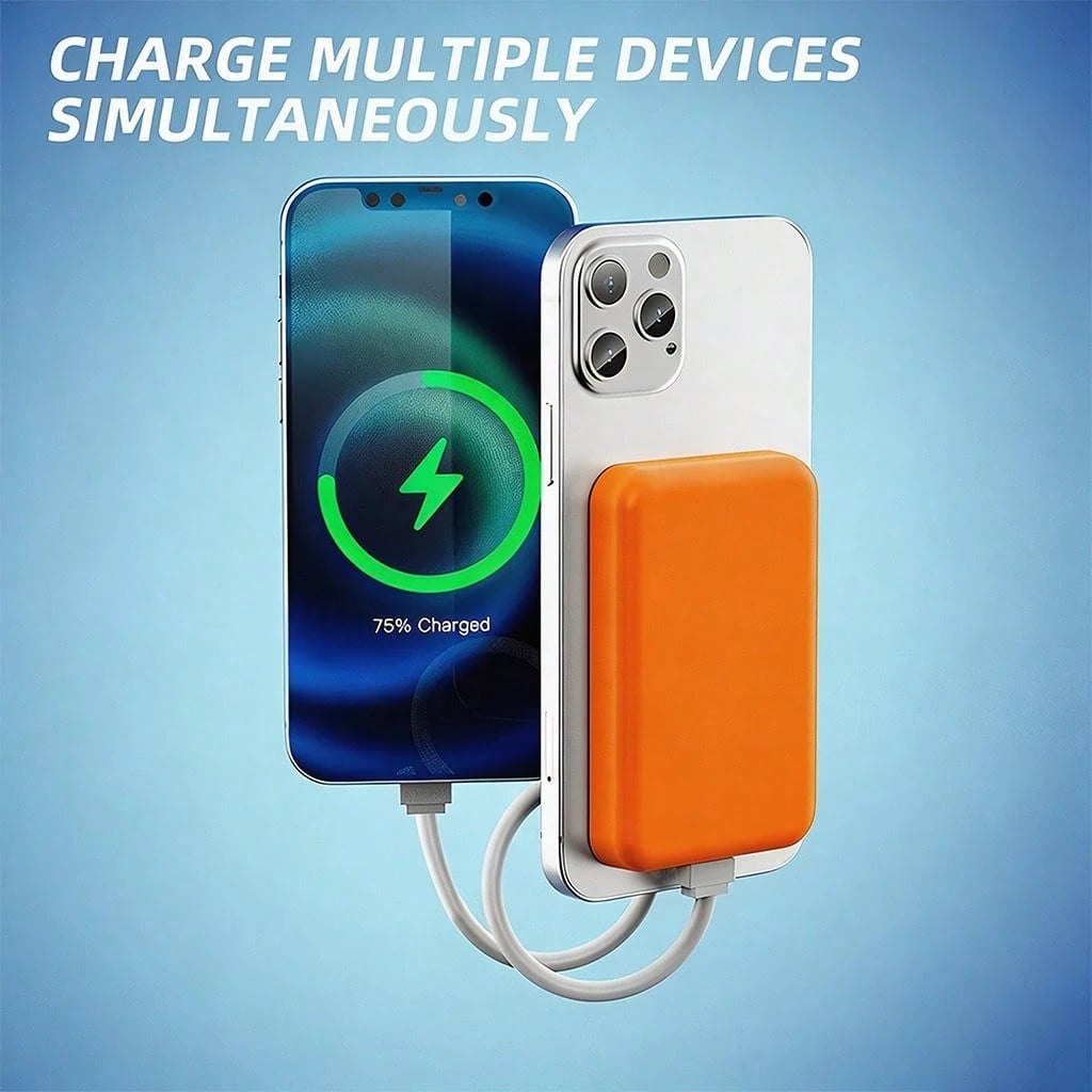 Magnetic Wireless Power Bank 5000mAh Portable Phone Charger Vibrant Orange Designed For IPhone 15 Pro Max 14 Plus 13 12 Mini 15W Instant Wireless Charging With 20W USB C PD Fast Connection Builtin 32