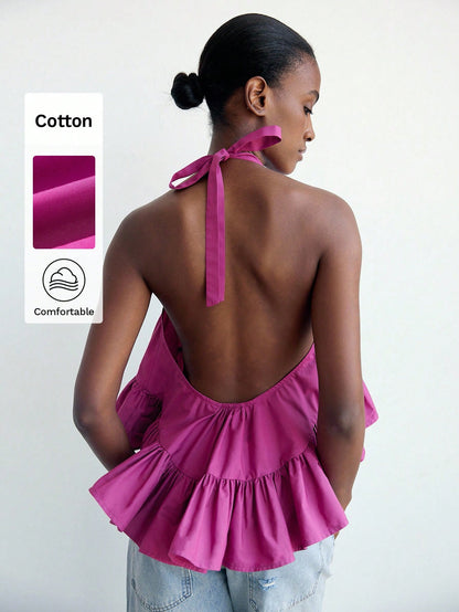 MAIJA Summer Tops Elegant Tie Front Backless Satin Slip Cami Top Vacation Country Concert Going Out Summer