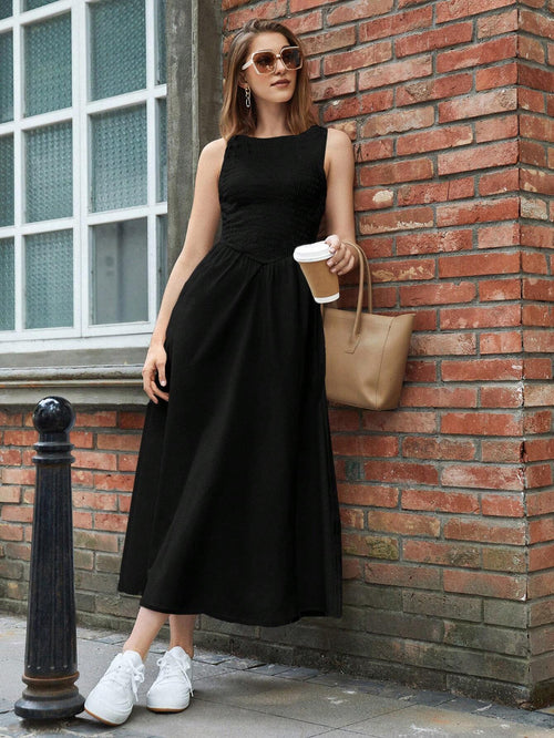 Maija Women's Sleeveless Waist Cinched Black Dress,Autumn Elegant Brunch Casual Summer Outfits For Beach Vacation Party Graduation Outfits