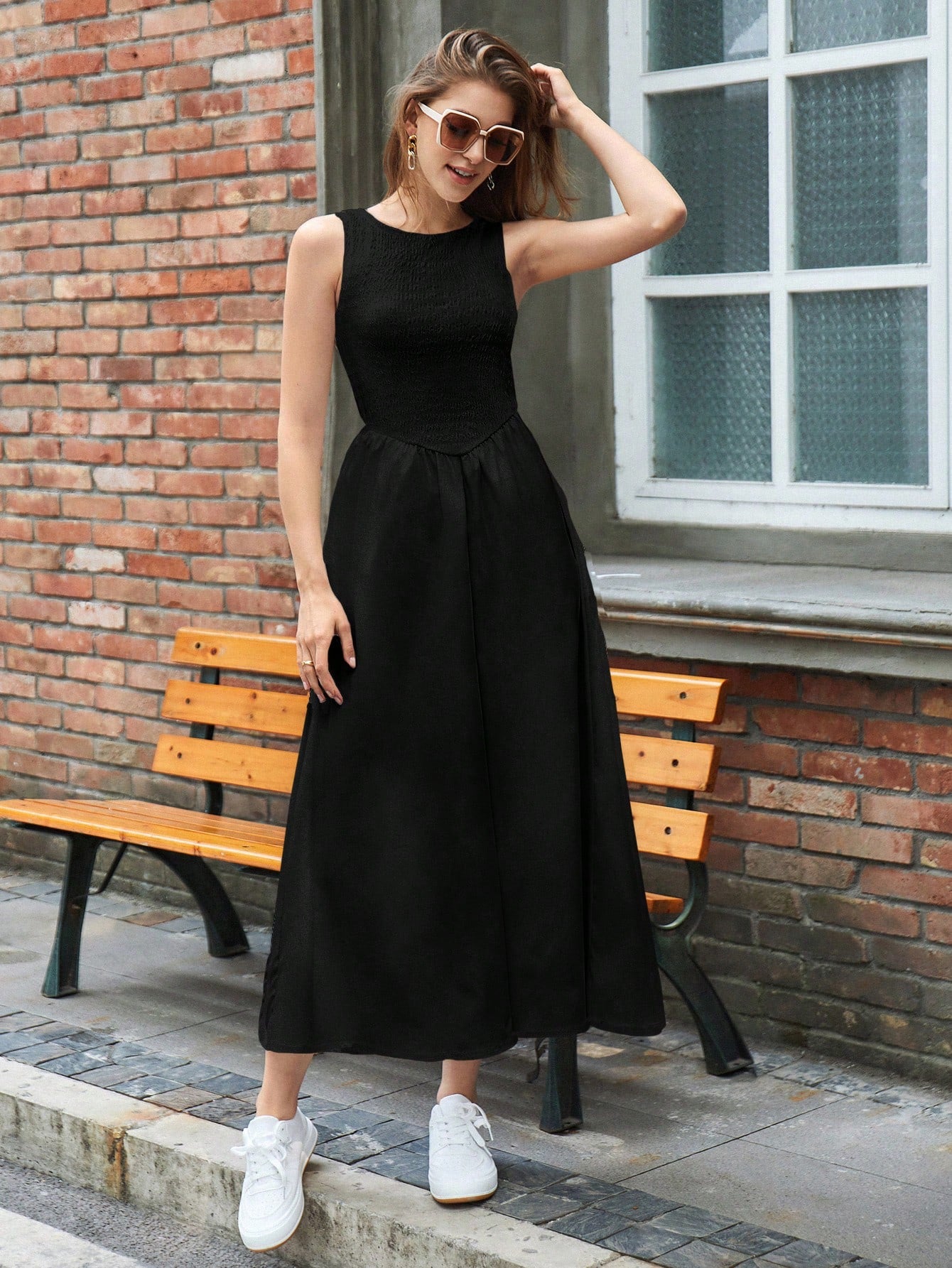Maija Women's Sleeveless Waist Cinched Black Dress,Autumn Elegant Brunch Casual Summer Outfits For Beach Vacation Party Graduation Outfits