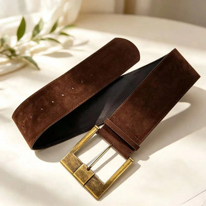 Maillard Vintage Wide PU Leather Pin Buckle Waist Belt For Women, Slimming Decorative Waist Strap For Dress & Jeans Matching