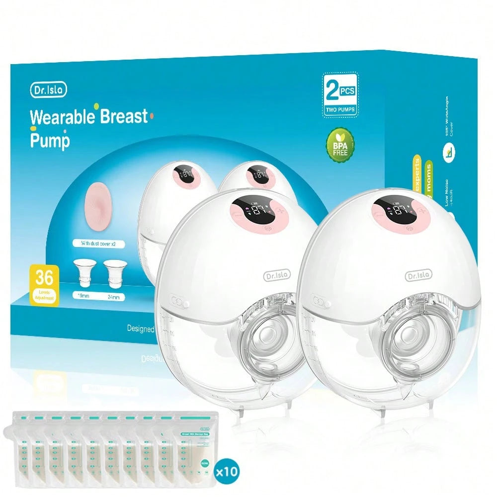 MAMIJOY 2pcs 210ml Wearable Electric Breast Pump, 4 Modes, Variable Frequency, 36 Settings Per Mode, Low Noise Anti-Leakage Design, Comes With 10pcs Milk Storage Bags