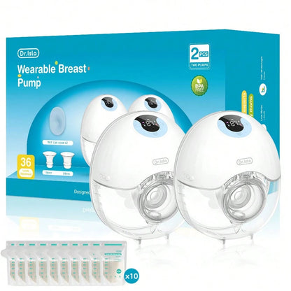 MAMIJOY 2pcs 210ml Wearable Electric Breast Pump, 4 Modes, Variable Frequency, 36 Settings Per Mode, Low Noise Anti-Leakage Design, Comes With 10pcs Milk Storage Bags