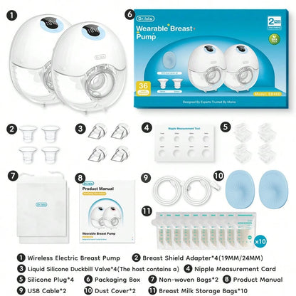 MAMIJOY 2pcs 210ml Wearable Electric Breast Pump, 4 Modes, Variable Frequency, 36 Settings Per Mode, Low Noise Anti-Leakage Design, Comes With 10pcs Milk Storage Bags
