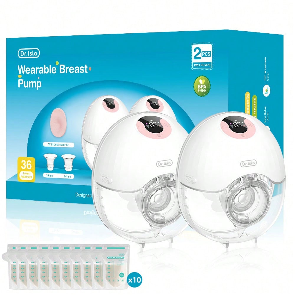 MAMIJOY 2pcs 210ml Wearable Electric Breast Pump, 4 Modes, Variable Frequency, 36 Settings Per Mode, Low Noise Anti-Leakage Design, Comes With 10pcs Milk Storage Bags