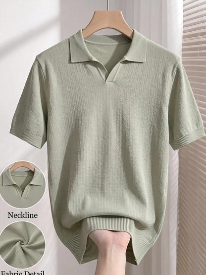 Manfinity CityGents Men's Casual Modest Versatile Short Sleeve Knit Top For Daily Wear Vacation Date Night Vacation Brunch Formal Sage Green Summer