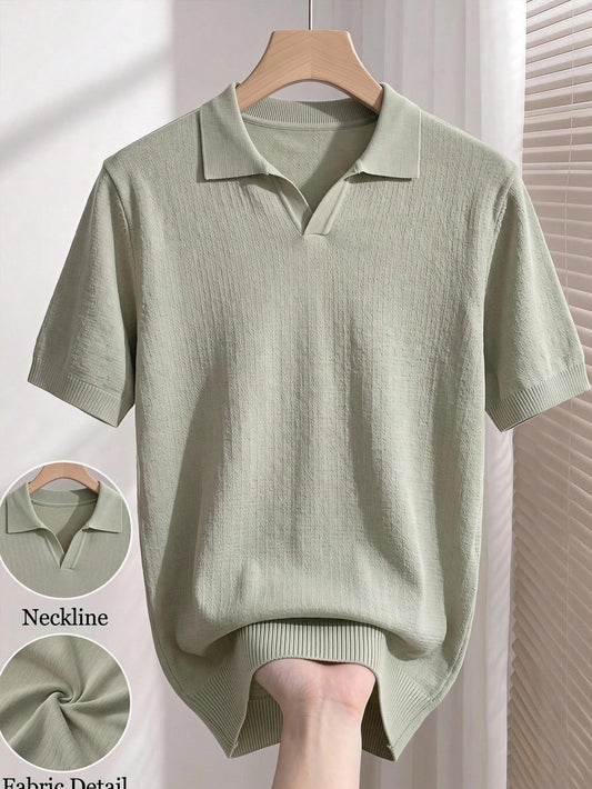 Manfinity CityGents Men's Casual Modest Versatile Short Sleeve Knit Top For Daily Wear Vacation Date Night Vacation Brunch Formal Sage Green Summer