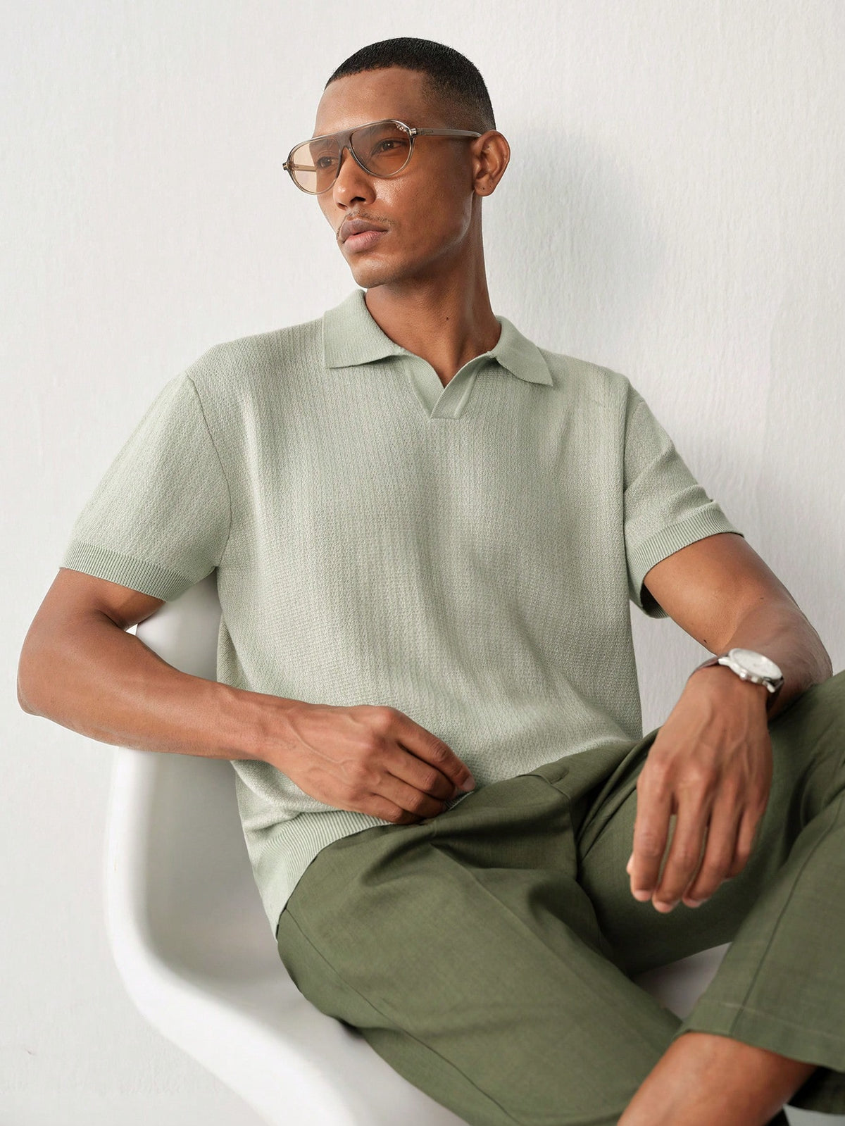 Manfinity CityGents Men's Casual Modest Versatile Short Sleeve Knit Top For Daily Wear Vacation Date Night Vacation Brunch Formal Sage Green Summer