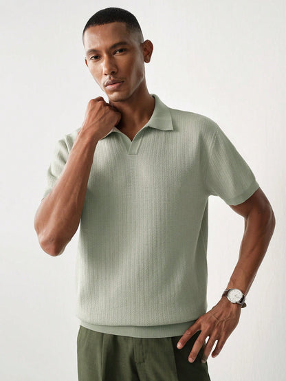 Manfinity CityGents Men's Casual Modest Versatile Short Sleeve Knit Top For Daily Wear Vacation Date Night Vacation Brunch Formal Sage Green Summer