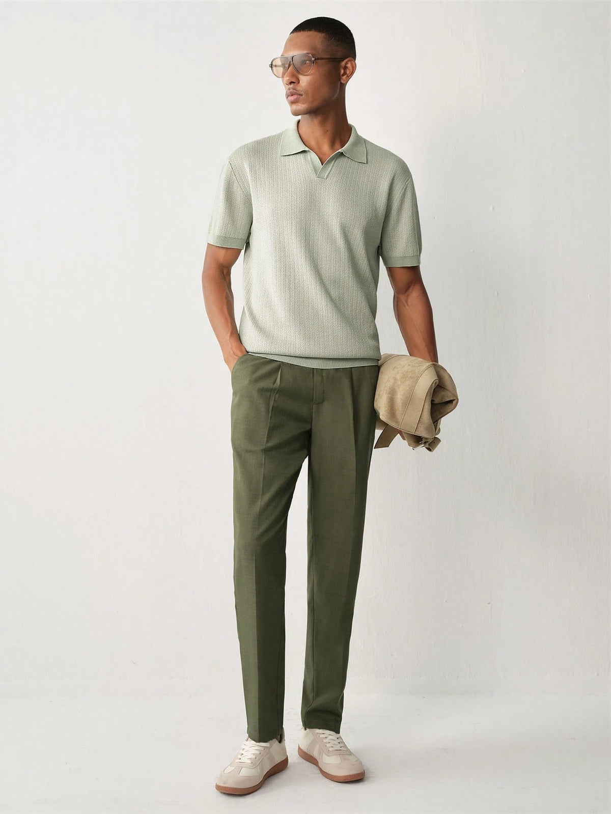 Manfinity CityGents Men's Casual Modest Versatile Short Sleeve Knit Top For Daily Wear Vacation Date Night Vacation Brunch Formal Sage Green Summer
