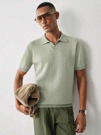 Manfinity CityGents Men's Casual Modest Versatile Short Sleeve Knit Top For Daily Wear Vacation Date Night Vacation Brunch Formal Sage Green Summer