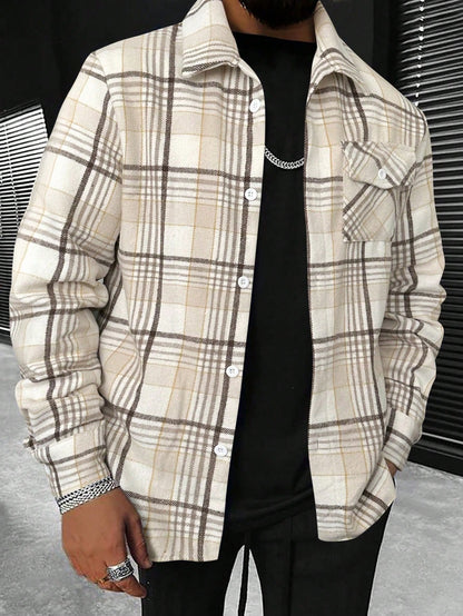 Manfinity Homme Men's Long Sleeve Spring Autumn Casual Plaid Fashion Urban Shacket