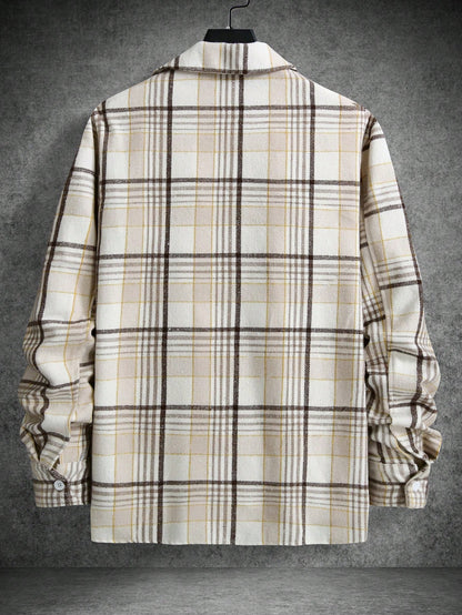 Manfinity Homme Men's Long Sleeve Spring Autumn Casual Plaid Fashion Urban Shacket