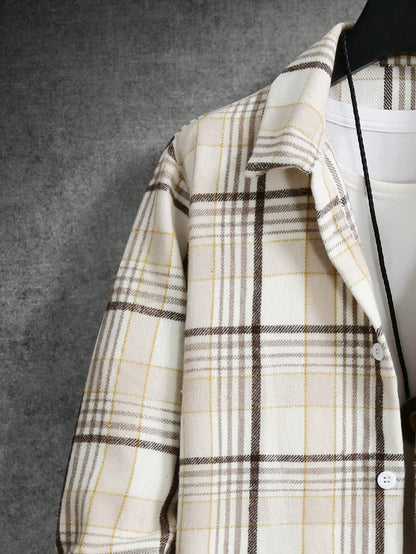 Manfinity Homme Men's Long Sleeve Spring Autumn Casual Plaid Fashion Urban Shacket