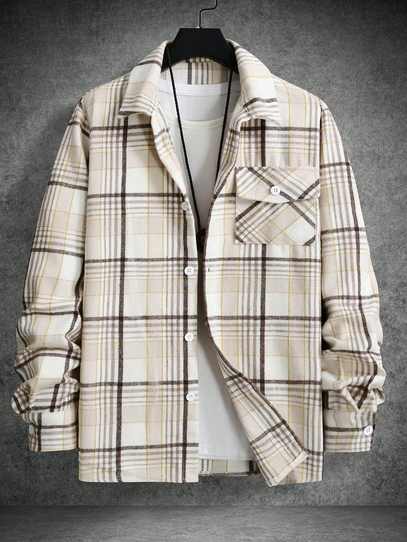 Manfinity Homme Men's Long Sleeve Spring Autumn Casual Plaid Fashion Urban Shacket