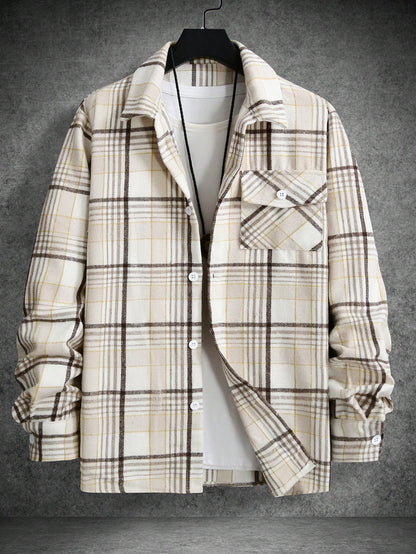 Manfinity Homme Men's Long Sleeve Spring Autumn Casual Plaid Fashion Urban Shacket