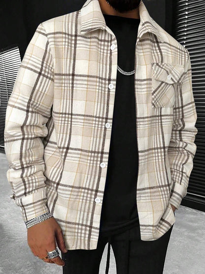 Manfinity Homme Men's Long Sleeve Spring Autumn Casual Plaid Fashion Urban Shacket