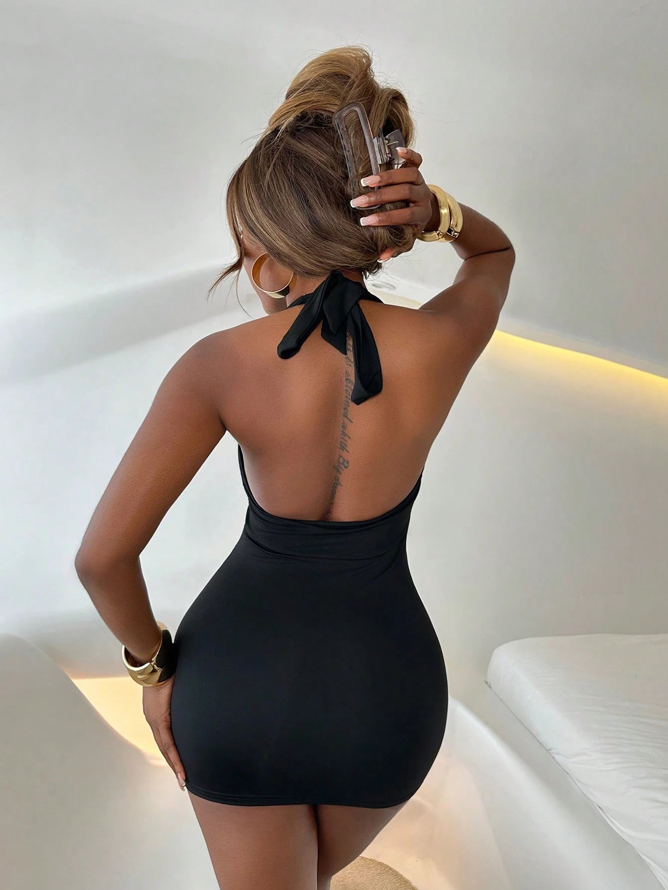 Mariisbox Women's Rivet Decor Halter Neck Backless Bodycon Dress Elegant Party Summer Black