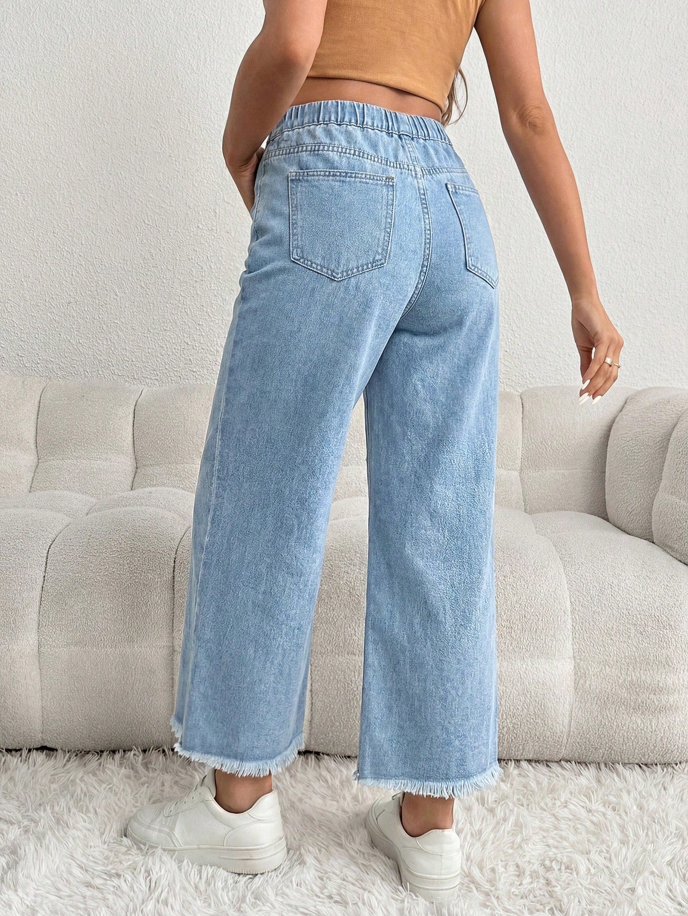 Maternity Casual Loose Blue 3/4 Jeans With Gray Waistband Patchwork