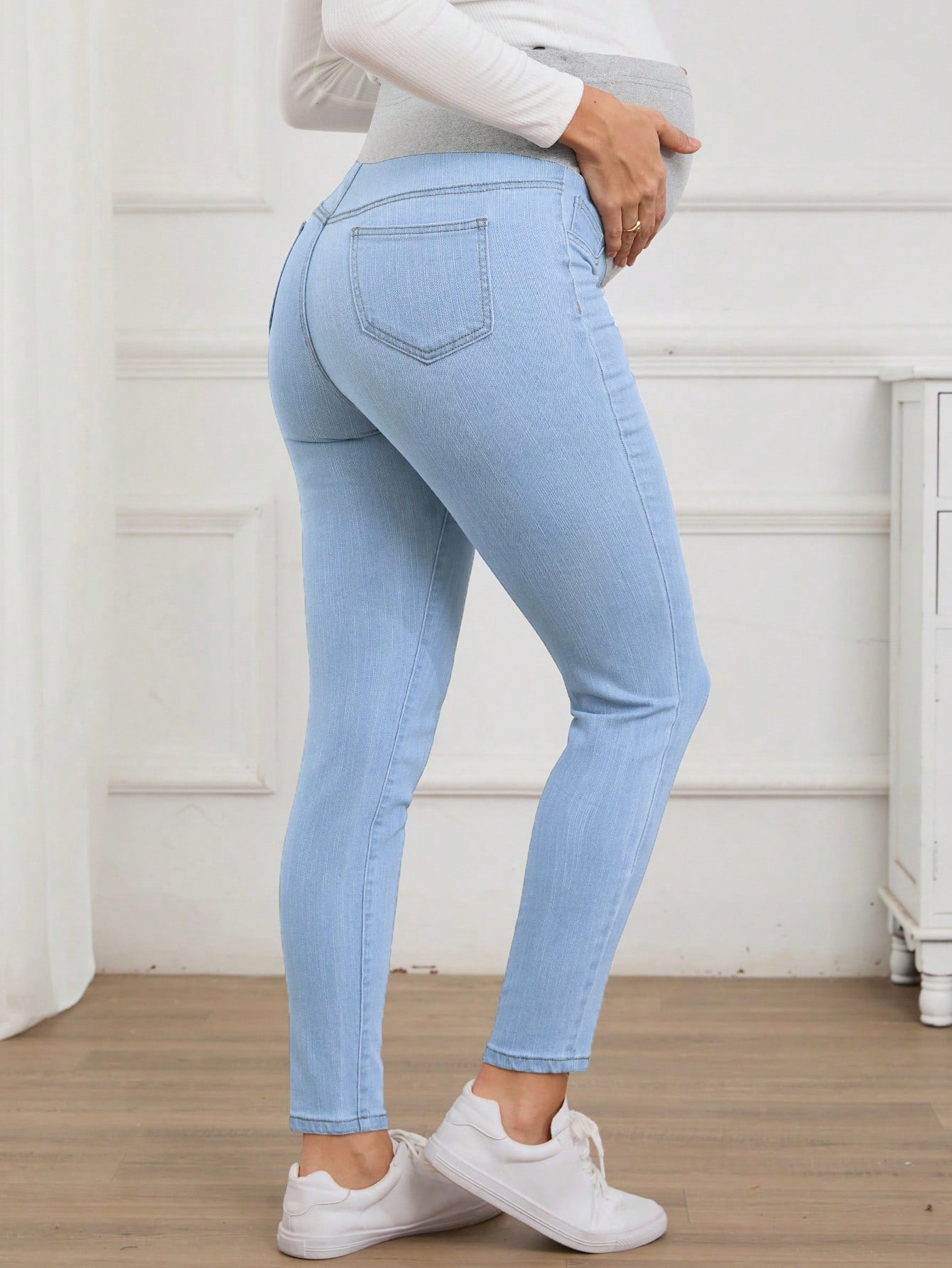 Maternity Solid Color Casual Jeans