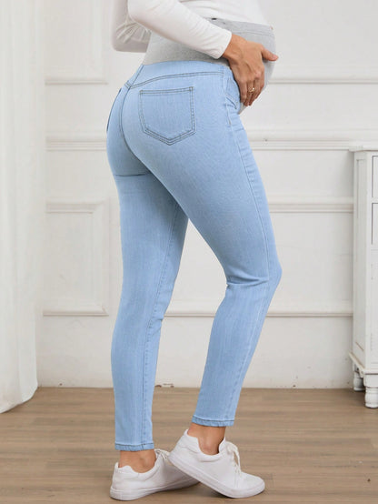 Maternity Solid Color Casual Jeans