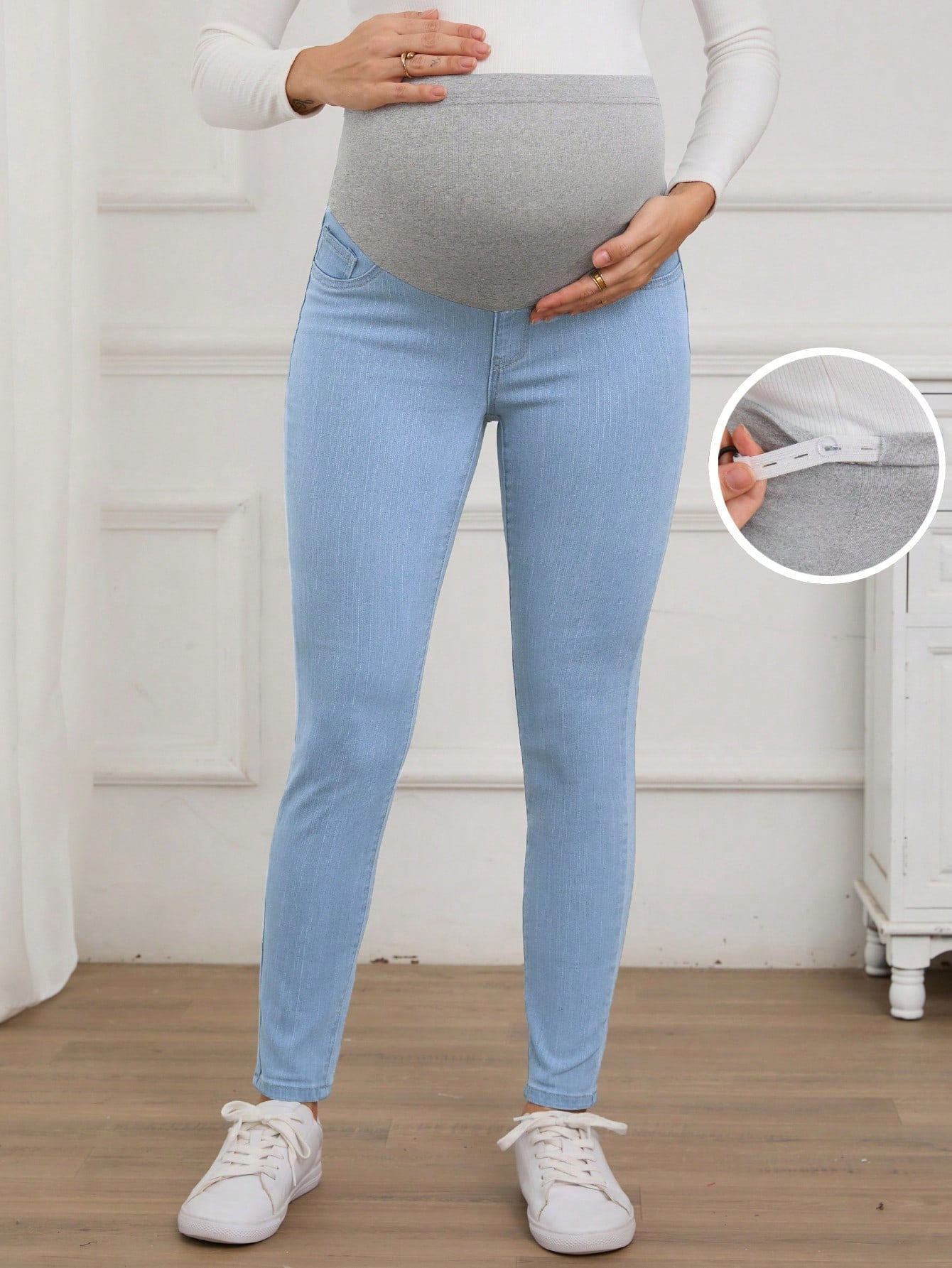 Maternity Solid Color Casual Jeans