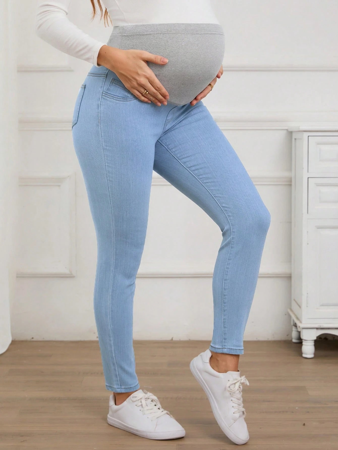 Maternity Solid Color Casual Jeans