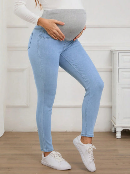 Maternity Solid Color Casual Jeans