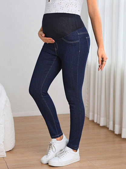 Maternity Solid Color Casual Jeans