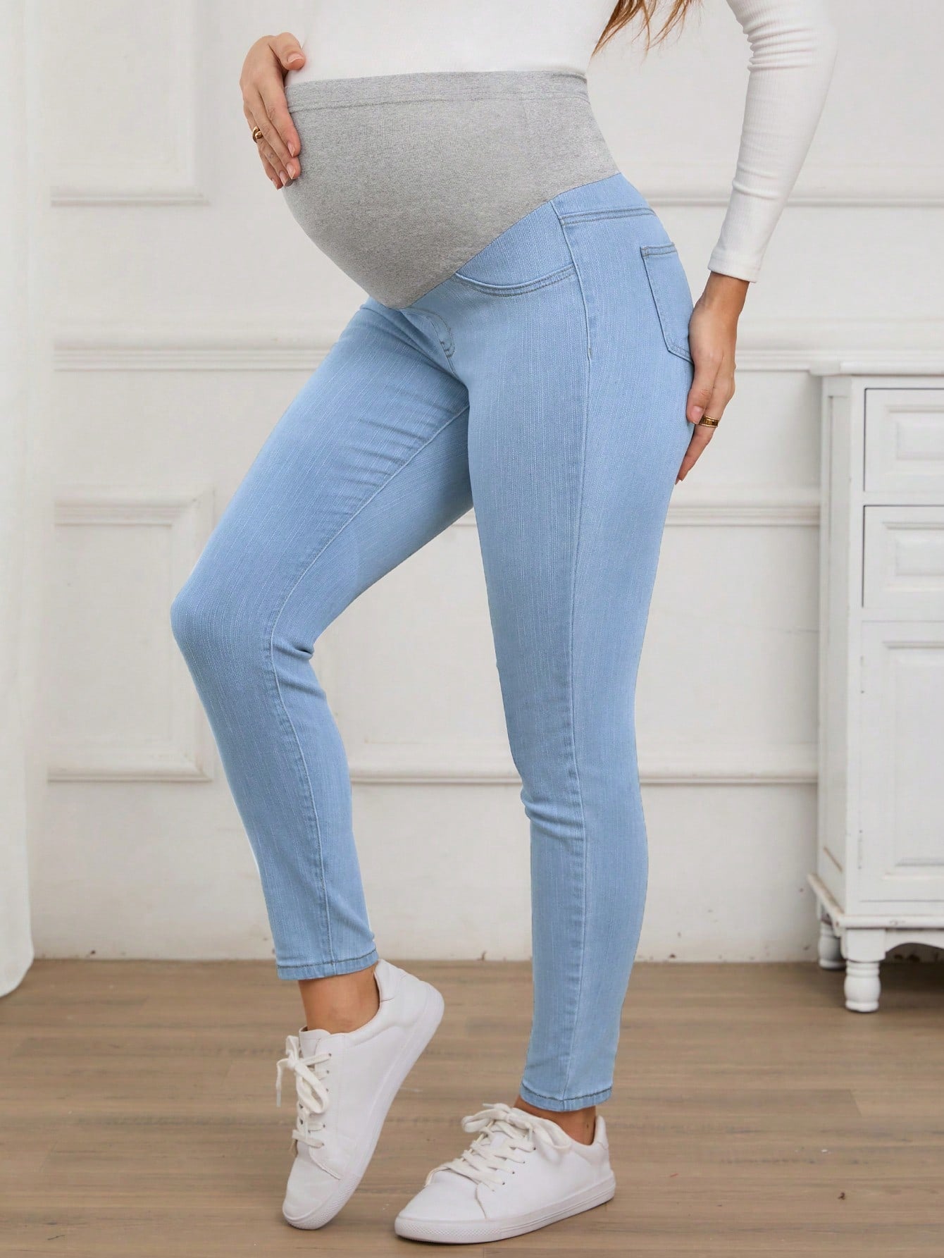Maternity Solid Color Casual Jeans