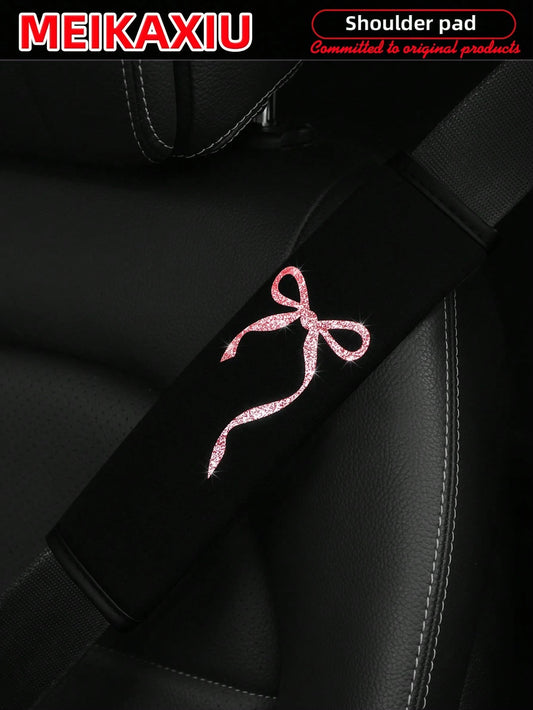 MEIKAXIU 1 Pair Beautiful Big Bowknot Blingbling Fabric Soft Diving Material Car Seat Belt Shoulder Cover Decor For Women