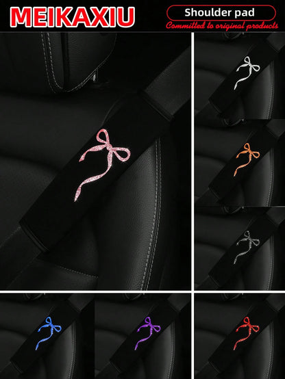 MEIKAXIU 1 Pair Beautiful Big Bowknot Blingbling Fabric Soft Diving Material Car Seat Belt Shoulder Cover Decor For Women