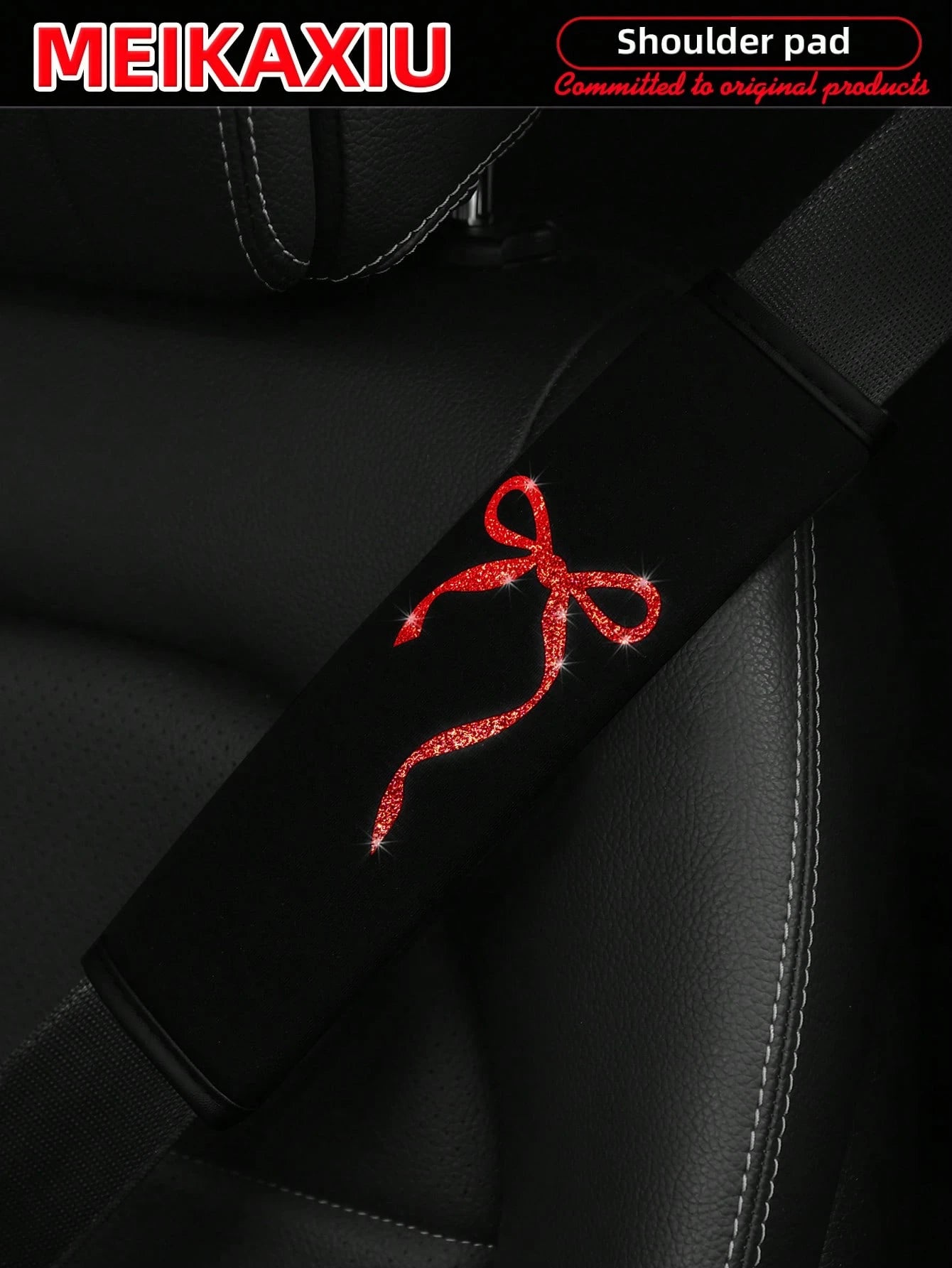 MEIKAXIU 1 Pair Beautiful Big Bowknot Blingbling Fabric Soft Diving Material Car Seat Belt Shoulder Cover Decor For Women