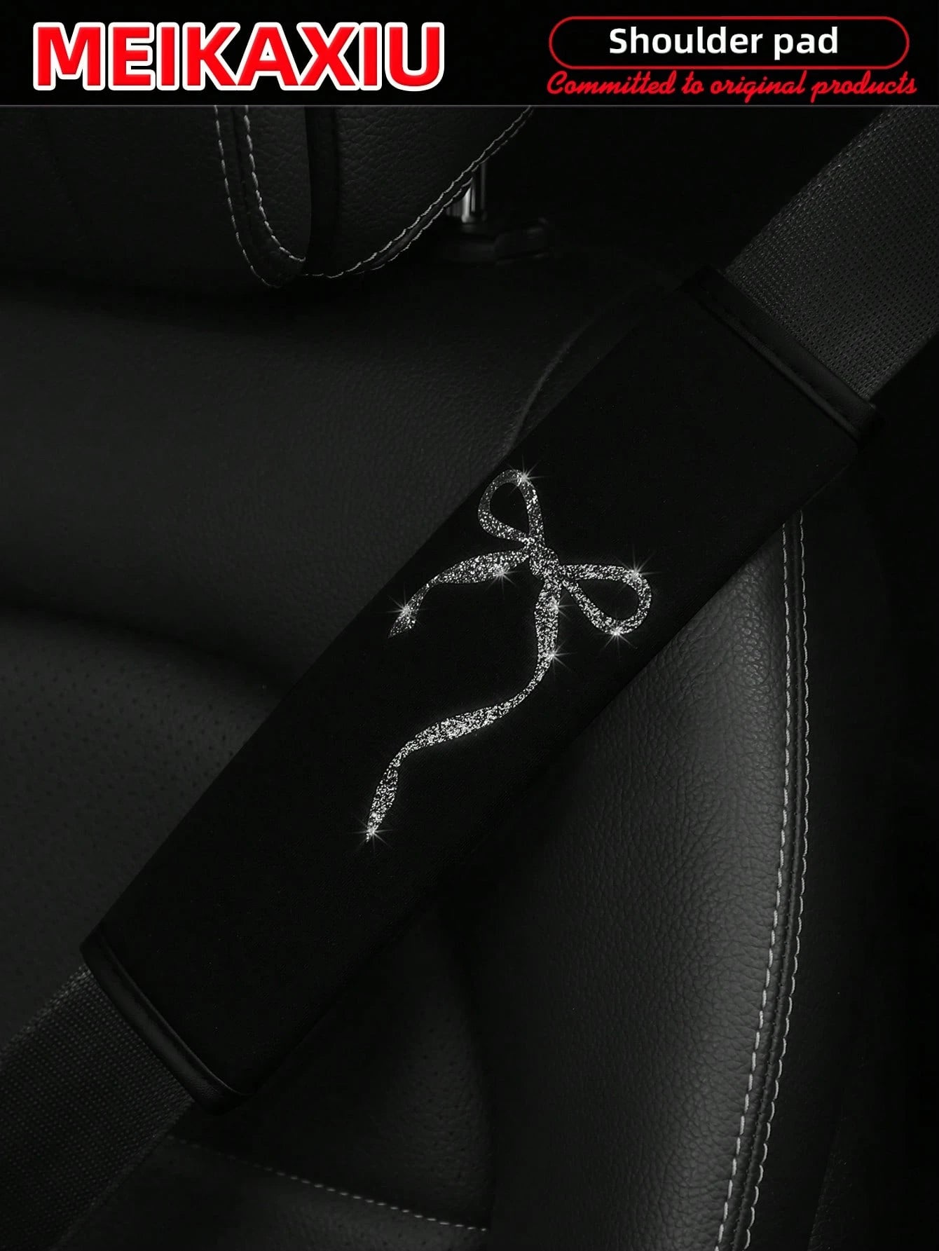 MEIKAXIU 1 Pair Beautiful Big Bowknot Blingbling Fabric Soft Diving Material Car Seat Belt Shoulder Cover Decor For Women