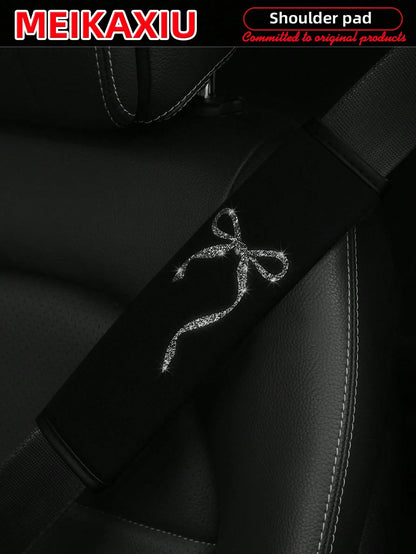 MEIKAXIU 1 Pair Beautiful Big Bowknot Blingbling Fabric Soft Diving Material Car Seat Belt Shoulder Cover Decor For Women