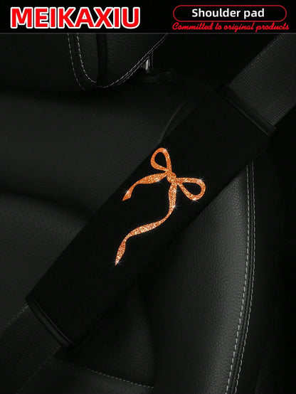 MEIKAXIU 1 Pair Beautiful Big Bowknot Blingbling Fabric Soft Diving Material Car Seat Belt Shoulder Cover Decor For Women