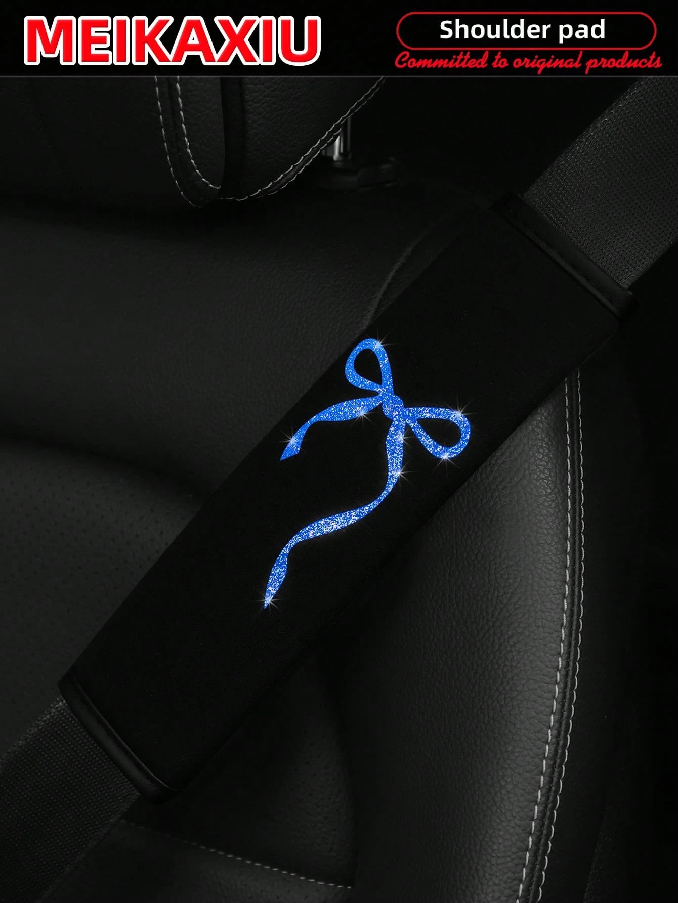 MEIKAXIU 1 Pair Beautiful Big Bowknot Blingbling Fabric Soft Diving Material Car Seat Belt Shoulder Cover Decor For Women