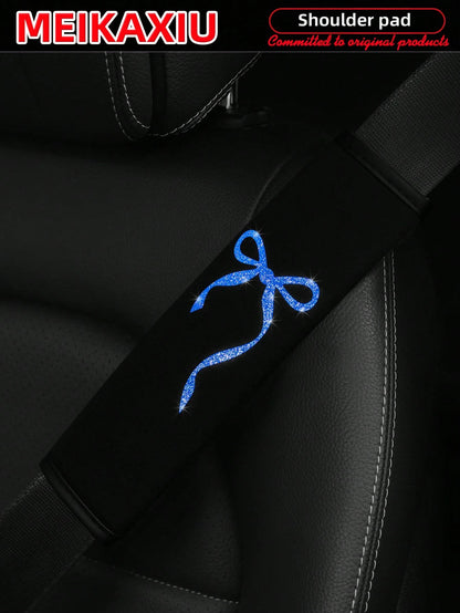 MEIKAXIU 1 Pair Beautiful Big Bowknot Blingbling Fabric Soft Diving Material Car Seat Belt Shoulder Cover Decor For Women