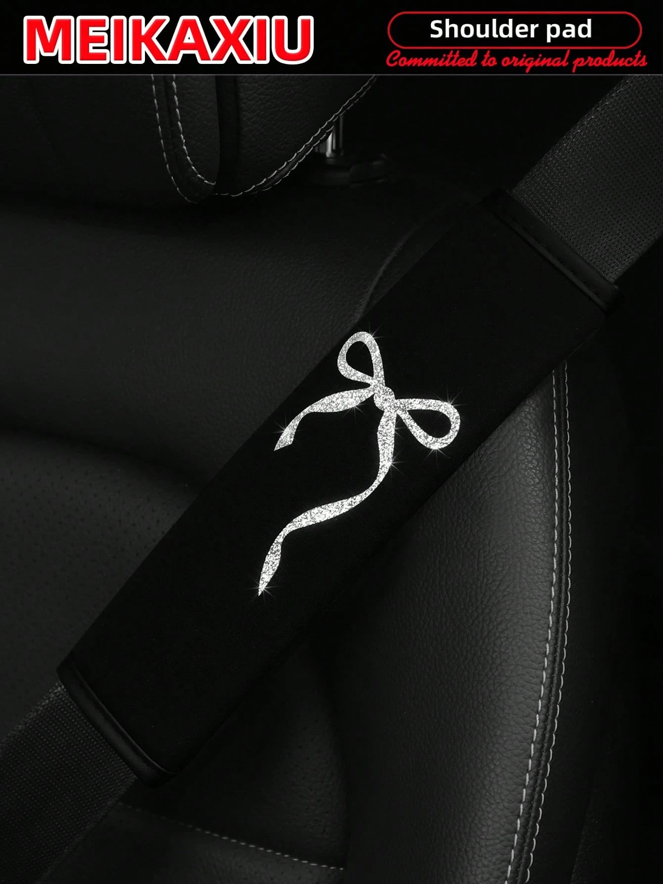 MEIKAXIU 1 Pair Beautiful Big Bowknot Blingbling Fabric Soft Diving Material Car Seat Belt Shoulder Cover Decor For Women